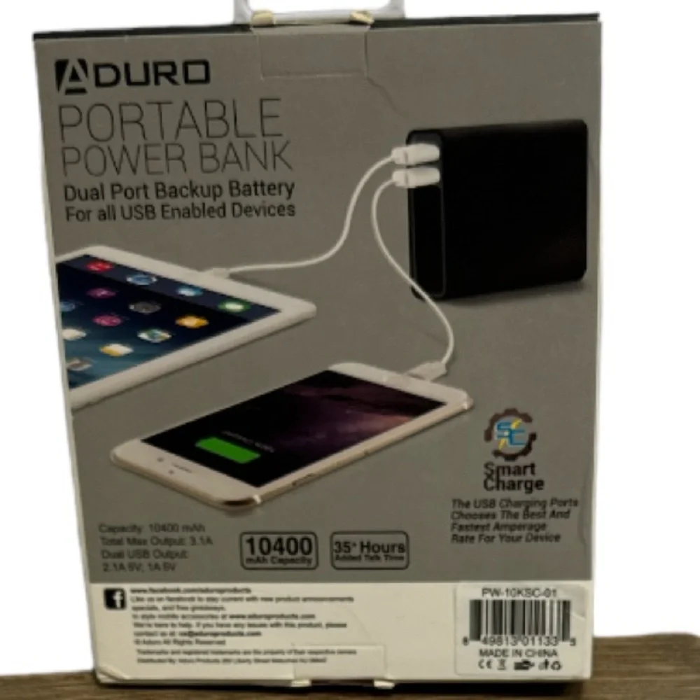 ADURO Portable Power Bank Battery 10,400mAh USB Battery Device NIB